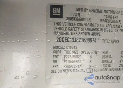 2007 Chevrolet Silverado 1500 Lt1 from USA, damaged, VIN 2GCEC13J871688674